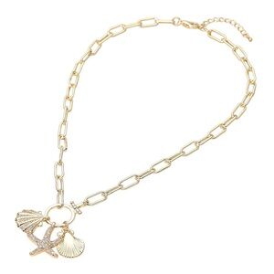 14K Gold Starfish Shell Charm Necklace Paperclip Chain